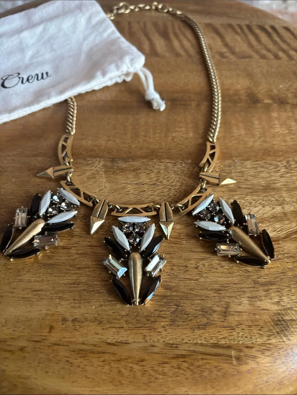 J. Crew Gold Necklace with Black and White Crystals